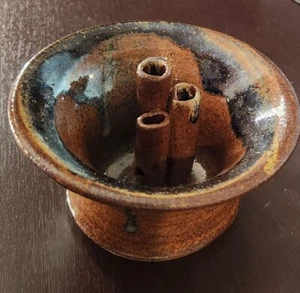 Ikebana hand thrown 3 bud flower stem studio ceramic pottery vase 5" diameter - Picture 1 of 3