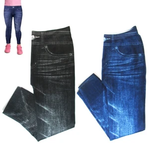4 Girls Denim Print Leggings Stretchy Casual Jegging Pants Blue Black Kid S/M - Picture 1 of 1