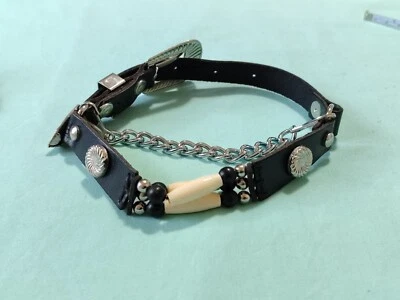 Real Leather Strap & Chain Western Style Buckle Choker Necklace Y2K Punk Goth - Image 1 of 4