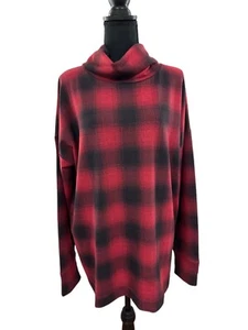 J. Jill Fit Wasserfallausschnitt Pullover Gr. Lg Tall rot Büffel Karo Baumwolle Frottee neu ohne Etikett - Bild 1 von 5