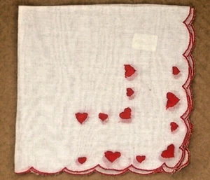 Damen handbestickt Vintage Taschentuch Taschentuch rote Herzen 10 Zoll gerippt quadratisch - Bild 1 von 3