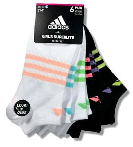 ADIDAS SOCKS GIRLS - NO SHOW - 243 SUPERLITE CORAL WHITE - SHOE 3Y - 9 - 6 PACK - Picture 1 of 1