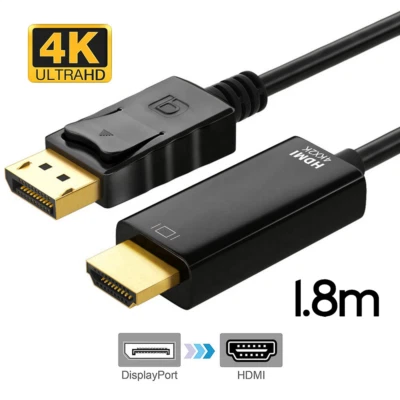 DisplayPort DP auf HDMI Adapter Kabel 1.2 HDMI 1.4 Wandler Full HD 3D 4K 1,8m - Bild 1 von 4