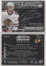 2021-22 SPx 2020-21 Update UD Black Obsidian Rookie Script Brandon Hagel Auto
