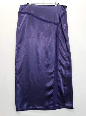 Falda sin Mangas Free People Midi Alta Abertura Satén Púrpura Mujeres 4 Brujas Coqueta Boho Foto 1 de 4