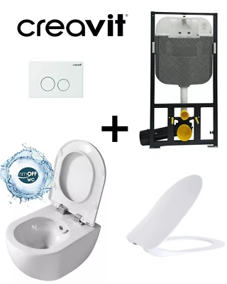 CREAVIT Spülrandloses Hänge-WC mit Taharet Bidet & Soft-Close Deckel + Unterputz - Bild 1 von 4