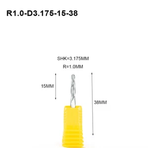 Fresas de extremo de nariz de bola cónica de carburo 2 piezas R1.0*D3.175 mm*15 HRC55 fresado cónico CNC - Imagen 1 de 5