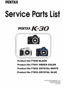 Pentax K-30 Camera Service Repair Manual & Parts List PDF - Picture 1 of 2