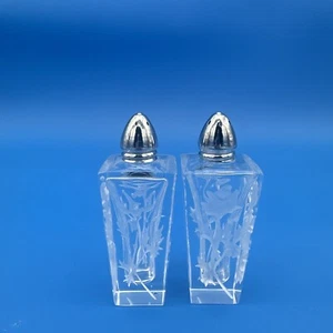 Vintage Crystal Salt And Pepper Shaker Set Featuring Etched Flowers! - Picture 1 of 4