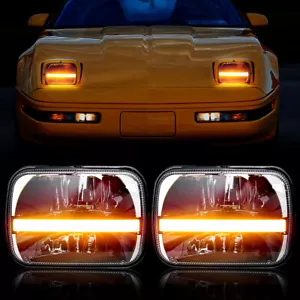 For Chevy 1984-1996 Corvette C4 Pair Black 5X7" 7x6" LED Headlights w/ DRL Turn - Picture 1 of 12