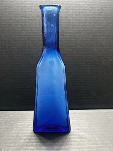 Triangular Cobalt Blue Vase Bottle Pear On Base 10.5” Tall - Picture 1 of 7