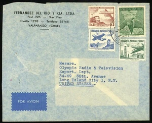 Copertina posta aerea Cile affrancatura a Staten Island USA 1956 America Latina - Foto 1 di 1