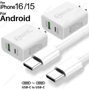 USB C Fast Charger Cord 20W PD Power Adapter For iPhone 16 15 iPad Pro Samsung - Picture 1 of 18