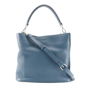 FENDI Selleria Anna Small Bucket Shoulder Bag 8BT218 2WAY Blue Calfskin Women - Picture 1 of 12
