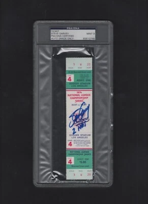1974 NLCS PLAYOFF COMPLETE TICKET AUTO DODGERS GAME 4 STEVE GARVEY HR PSA 9 MINT - Image 1 of 2