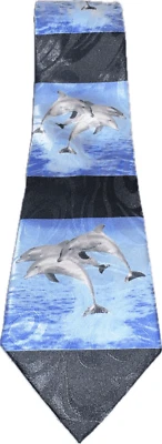 Dolphin Fun Mens Necktie Ocean Sea Life Dolphins Animal Gift Blue Neck Tie - Image 1 of 4