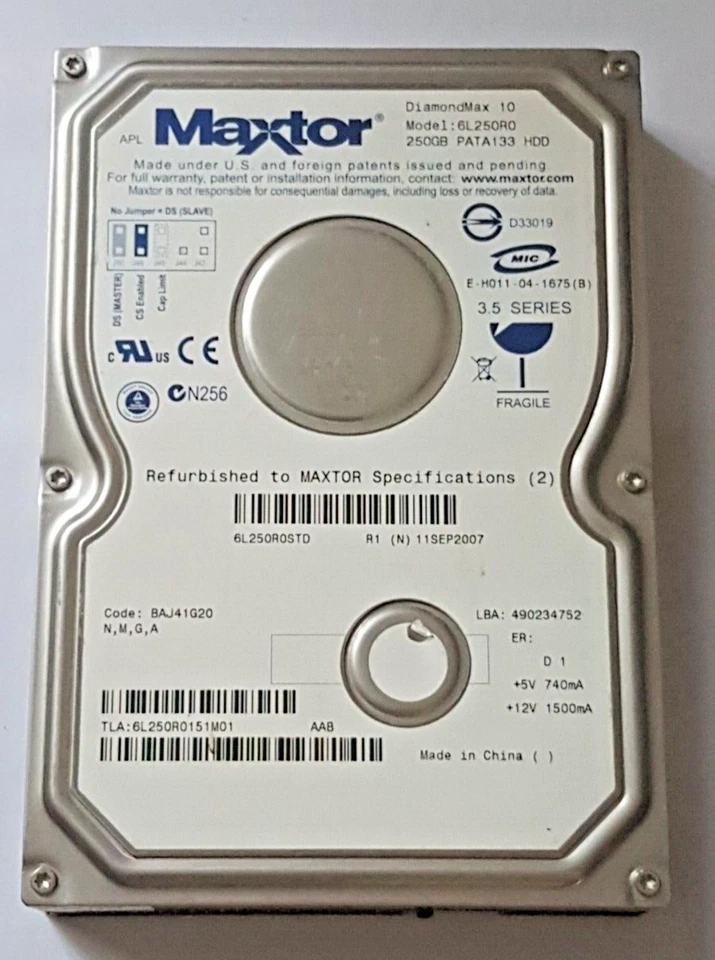 250 GB IDE Maxtor DiamondMax 10 6L250R0 P-ATA 7200 RPM 16 MB HDD 3.5" Hard Drive - Image 1 of 1