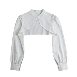 Women Chinese Style Cropped Shirt Bolero Shrug Cardigan Fake Collar Blouse - Picture 1 of 8