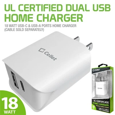 Cellet Dual USB Port Wall Charger Power Adapter USB-C & USB-A Port - Image 1 of 4
