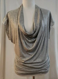 Fifi & Mädchen grau drapiert U-Boot-Ausschnitt ärmellos weich T-Shirt Top Gr. L - Bild 1 von 6