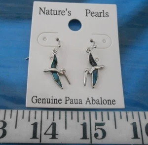 ~ Iridescent Paua Seashell Earrings ~ Pelicans ~ Deep Blue ~ Nickel-Free Hooks ~ - Picture 1 of 5