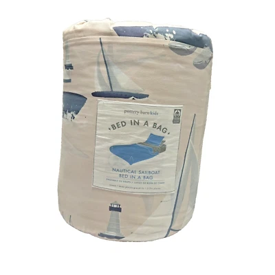 7 Pc Pottery Barn Kids Queen Bed in Bag Nautical Sailboat Compass Whale Pink NWT - Image 1 of 4