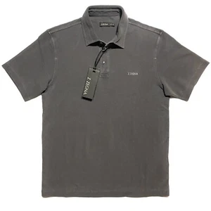 Z ZEGNA Mens Garment Dyed Logo Short Sleeve Pique Polo Shirt Grey - Picture 1 of 3