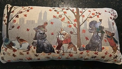 Pier 1 Embroidered Decorative Throw Pillow Fall Autumn Dog Scene Rectangular HTF - Image 1 of 4