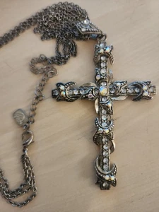 Yousi Signed Large 3" Ornate Gothic Cross Pendant AB Rhinestones Victorian Reviv - Picture 1 of 16