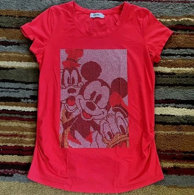 Moschino Tshirt Womens Size XL Red Bling Disney Graphic Mickey Donald Goofy  - Image 1 of 4