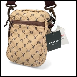 PacSun x Playboy Monogram PB Bunny Crossbody Bag NWT Gift Tan Logo Y2K Bimbo Zip - Picture 1 of 14