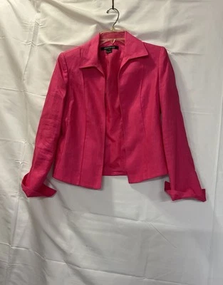 Chaqueta Blazer Anne Klein Lino Talla 4 Carrera Informal Rosa Brillante Frente Abierto Foto 1 de 4