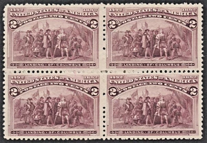 US # 231c *MINT OG H {SCARCE -VF- "BROKEN HAT VAR BLOCK OF 4 } 2c COLUMBIAN 1893 - Picture 1 of 9