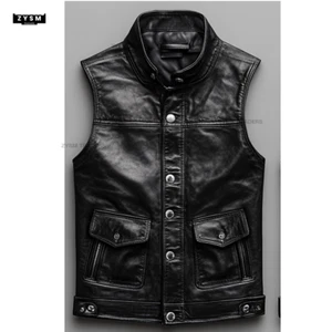 Schwarze Biker Lederweste für Herren - Weste Biker Cafe - erstklassige Qualität Weste - S bis 5XL - Bild 1 von 10