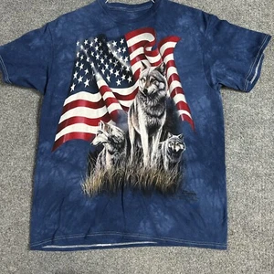 Wolf Shirt T-shirt M Blue Vintage American Flag Wolves Jeremy Paul 2001 - Picture 1 of 5