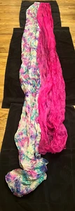 Vintage Pair Pink Multicolour Silk Ribbon Dancers On Lucite Handles - Picture 1 of 5