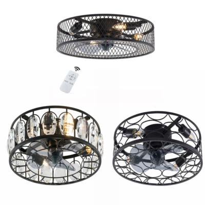 LED Ceiling Fan Light Chandelier Flush Mount Lamp LED Black+Remote 3-type - Image 1 of 4