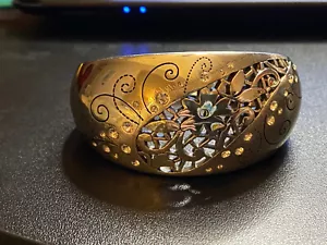 VTG Brighton Wide Filigree Cuff Flower Scroll Vine Crystal Hinged Bracelet - Picture 1 of 7