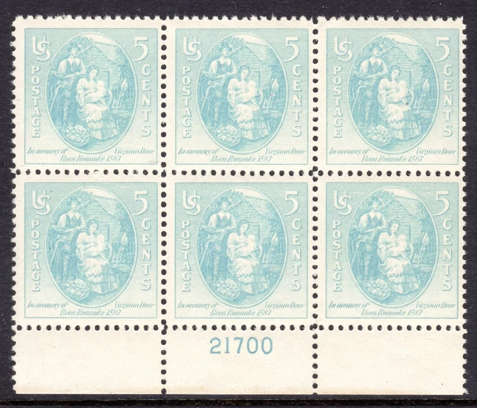 United States Scott # 796 VF Unused 1937 Virginia Dare Plate Block #21700 - Image 1 of 1