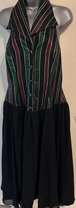 Vintage 80s Principles Tux Style Halter Neck Lurex & Chiffon Midi Dress Size 14 - Picture 1 of 18