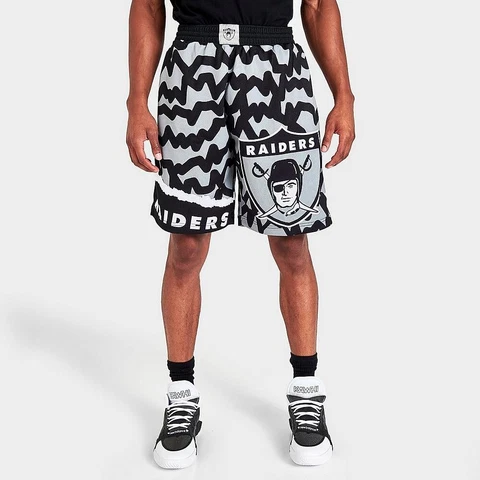 Mitchell & Ness Raiders BIG FACE Jumbotron Shorts Black Silver Men's Size MEDIUM Cover