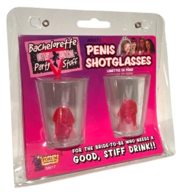 Divertidos vasos de chupito pecker 2 Plásticos Adultos Despedida de soltera Mordaza Regalo Broma Set Foto 1 de 4