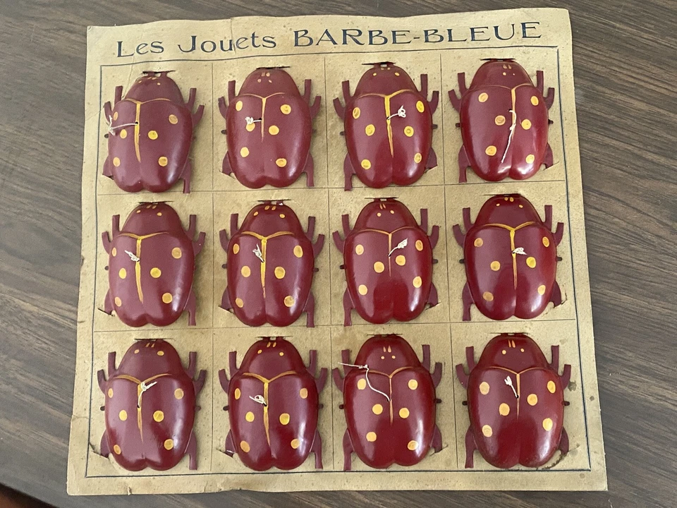 Jouet Ancien en tôle Jouets Barbe Bleue Planche de 12 Coccinelle NO Joustra CIJ - Photo 1/4