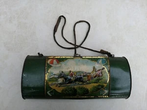 Tambor botanizado chapa con litografía caballos jockey 24,5 cm antiguo antiguo - Imagen 1 de 10