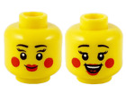 LEGO Yellow Minifigure Head Dual Sided Female Red Lips Cheek Circles Smile D211