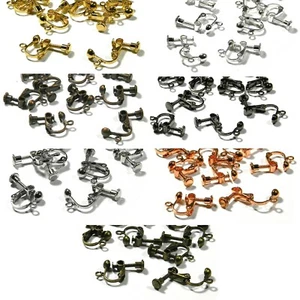 10 Plated Brass Metal Clip On Adjustable Screw Back Ball & Loop Earring Findings - Picture 1 of 8