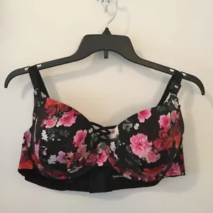 Reggiseno donna Torrid taglia 46D push up tuffo XO floreale nero rosa nuovo con etichette - Foto 1 di 7