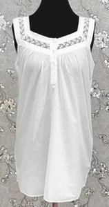 SoieRose Victorian 100% Cotton Sleeveless Nightgown with Sheer Lace Yoke -SR1156 - Picture 1 of 9