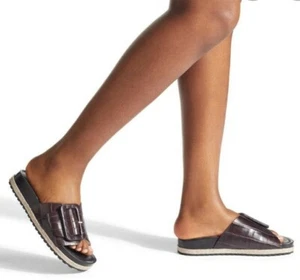 Kurt Geiger London UK 4 (37) Ladies Dark Brown Croc Print Leather Summer Slider - Picture 1 of 12