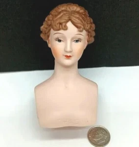 Viktorianischer Porzellan Puppenkopf geformt braunes Haar Ersatzstück 3" groß - Bild 1 von 11